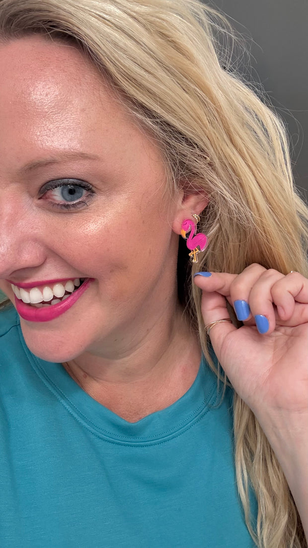 Acrylic Earrings - Flamingo