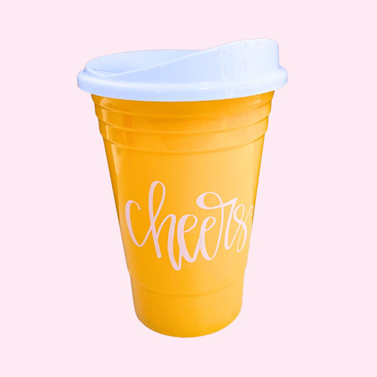 Cup and Lid Set  - Yellow Cheers