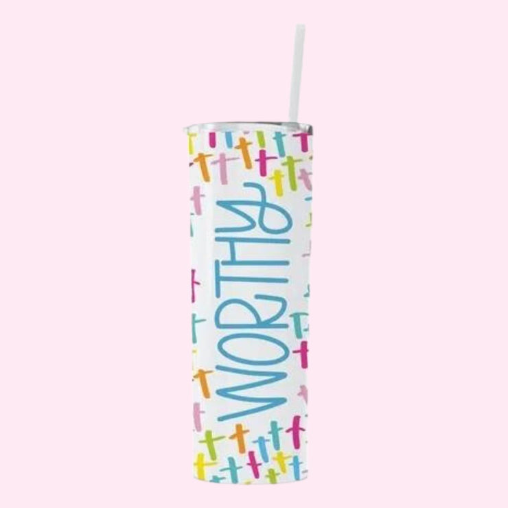 Tumbler - Worthy Skinny Stainless (Cross Confetti)