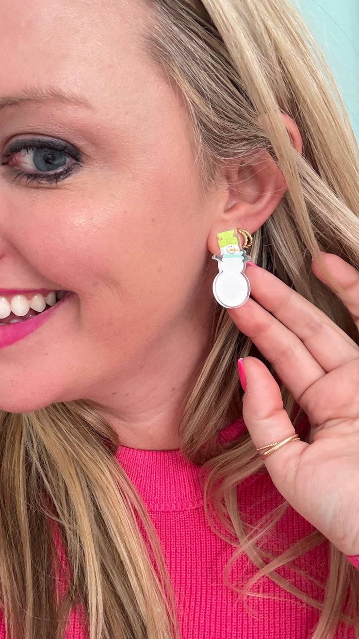 Acrylic Earrings - Snowman
