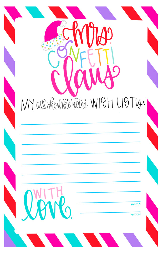 Free Wishlist Template - Mrs. Confetti Claus