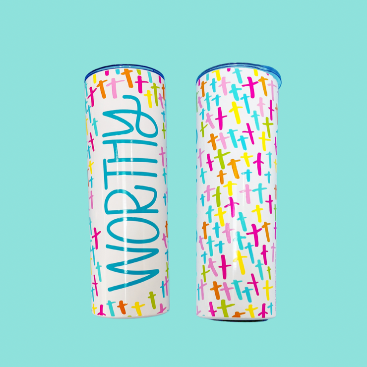 Tumbler - Worthy Skinny Stainless (Cross Confetti)