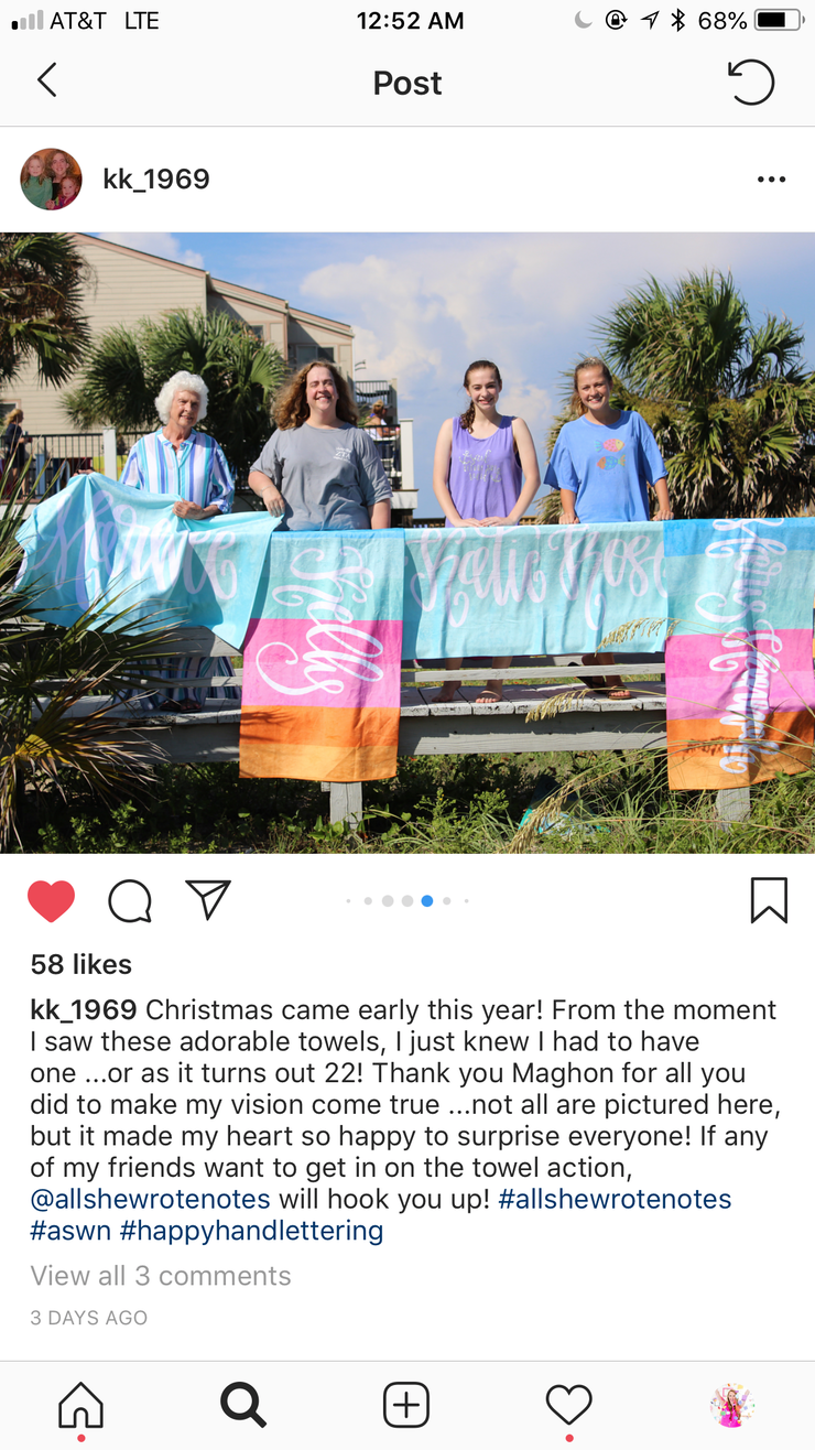 Beach Towel - Custom Name Personalized (6 Colorways)