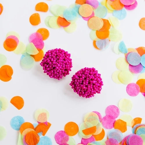 Earrings - Pink Beaded Studs