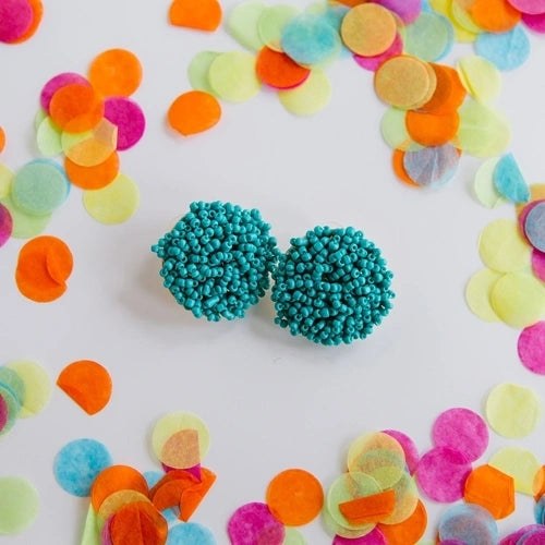 Earrings - Teal Beaded Studs