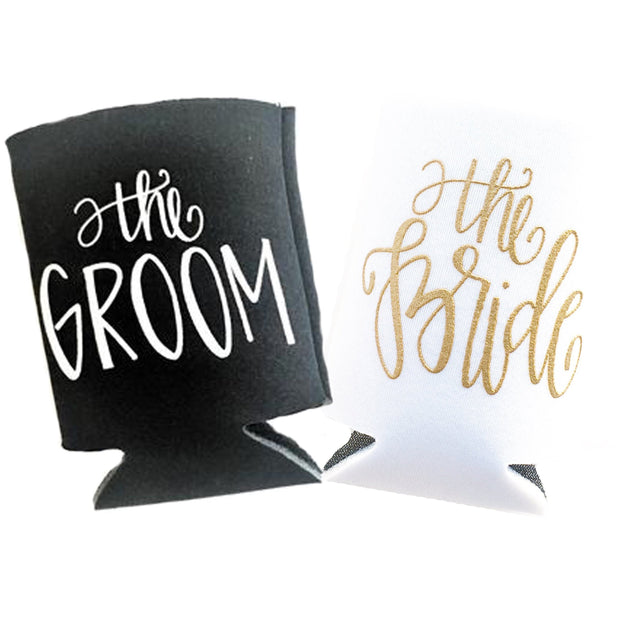Bride and Groom Can Cooler Set