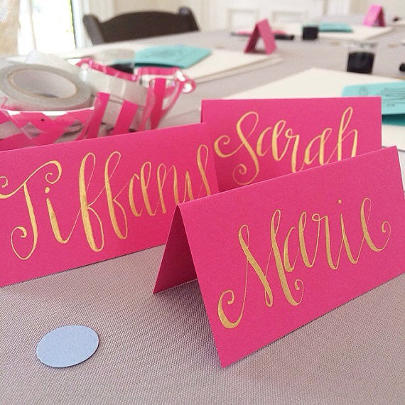 Calligraphy on Pink Place Cards