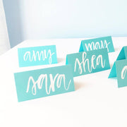 Paintbrush Party Script on Tiffany Blue Place Cards