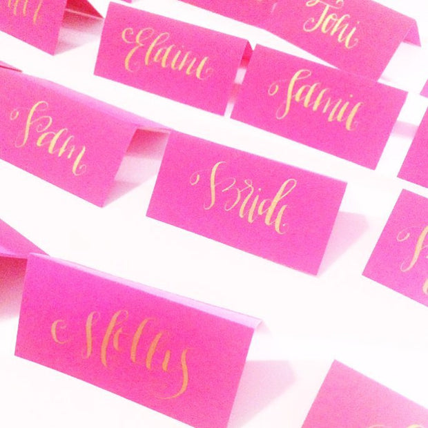 Calligraphy on Pink Place Cards